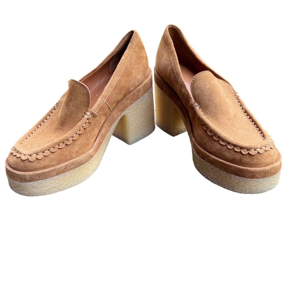 Marc Fisher LTD Pilina Women's 6M Tan Suede Platform Loafers Block Heel